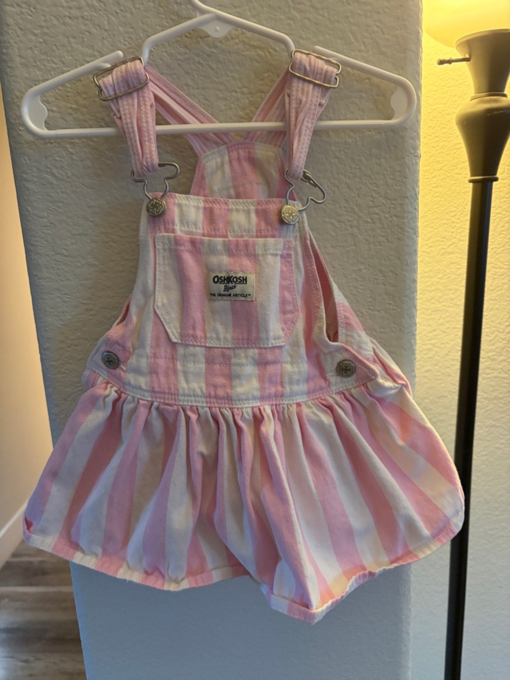 OshKosh B'gosh Pink & White Striped Girls' Overall Dress